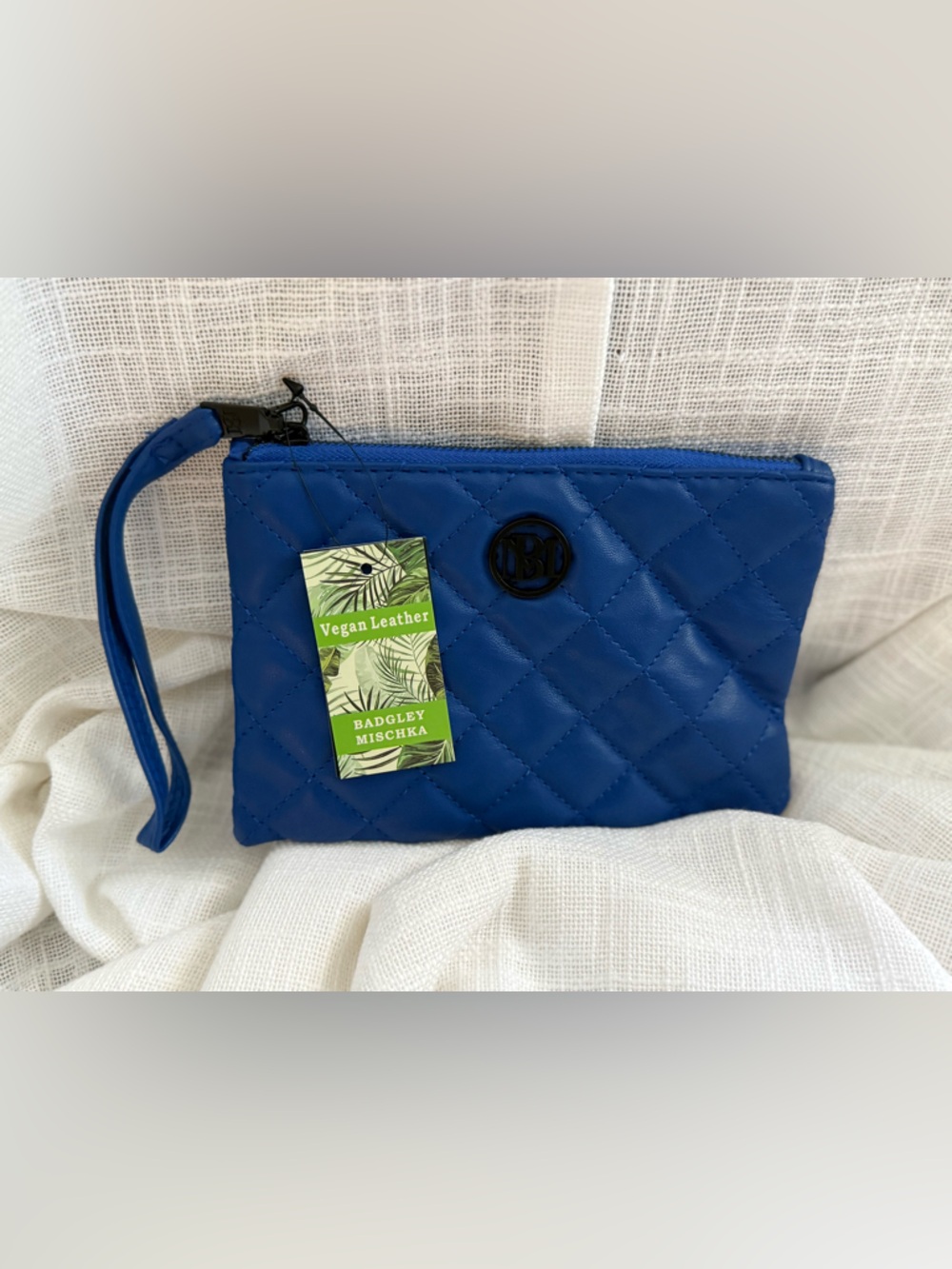 Badgley Mischka Quilted Royal Blue Wristlet Clutch
